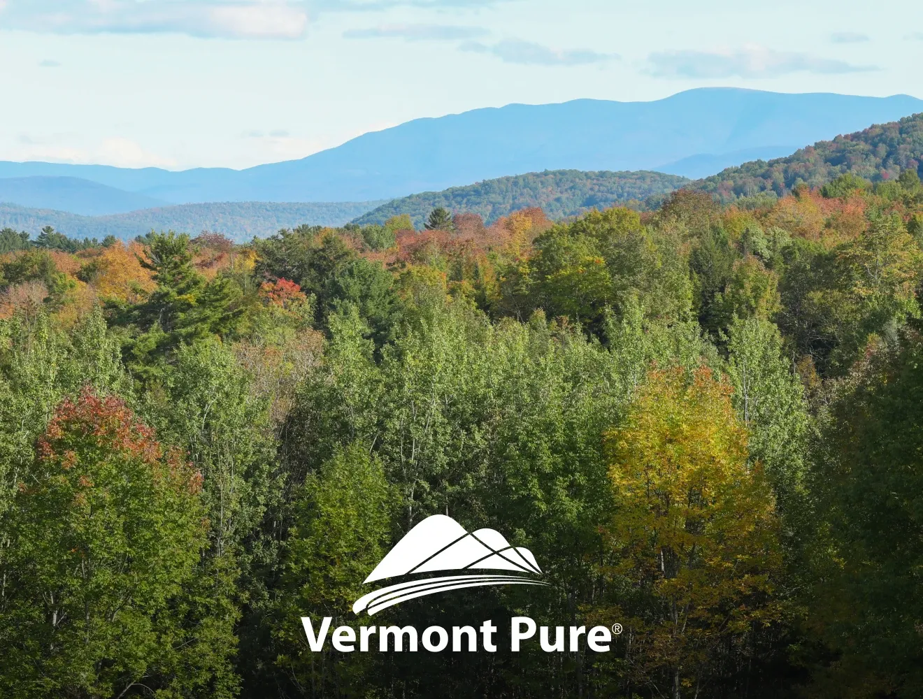 Green mountains with Vermont Pure logo