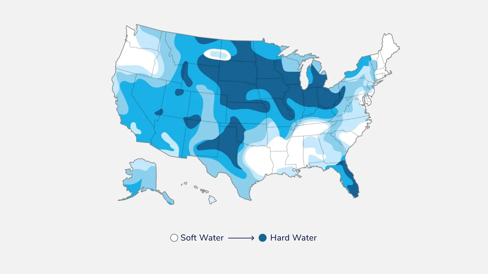 US map showing soft water and hard water locations